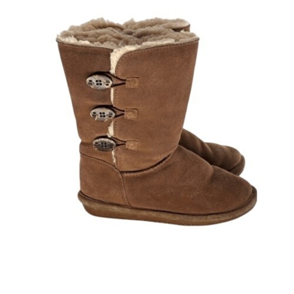 Bearpaw Boots Kids Girls Size 3 Tan Brown Button Sherpa Lined Suede
